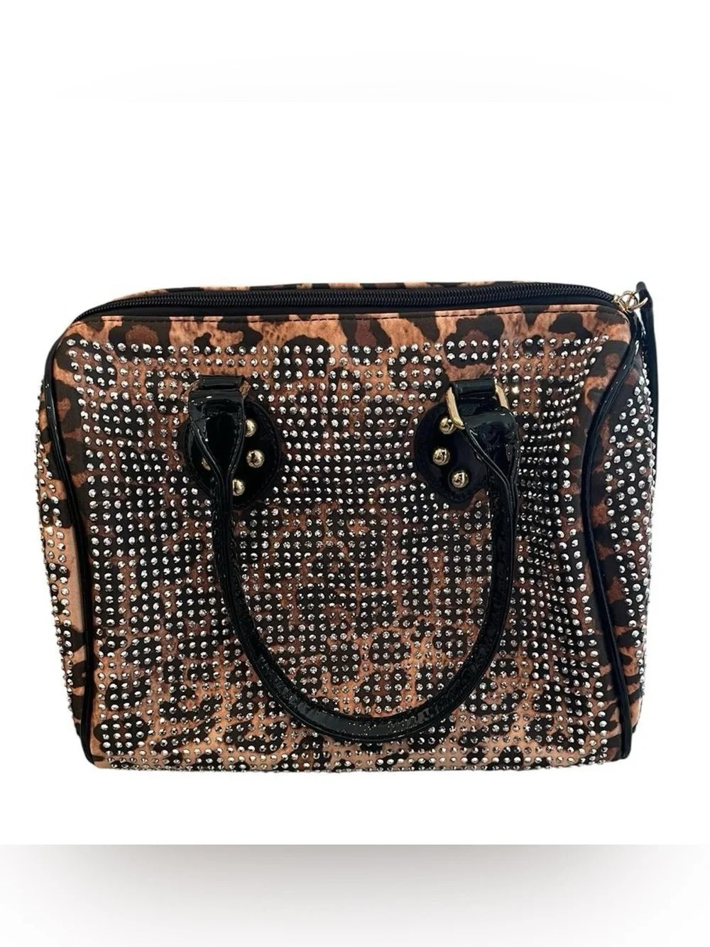 All-Over Rhinestone Leopard Print Duffle Satchel Purse (Excellent Condition)